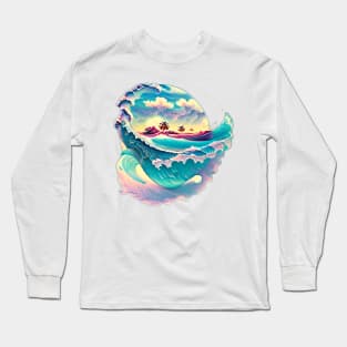 ocean waves painting watercolor Long Sleeve T-Shirt